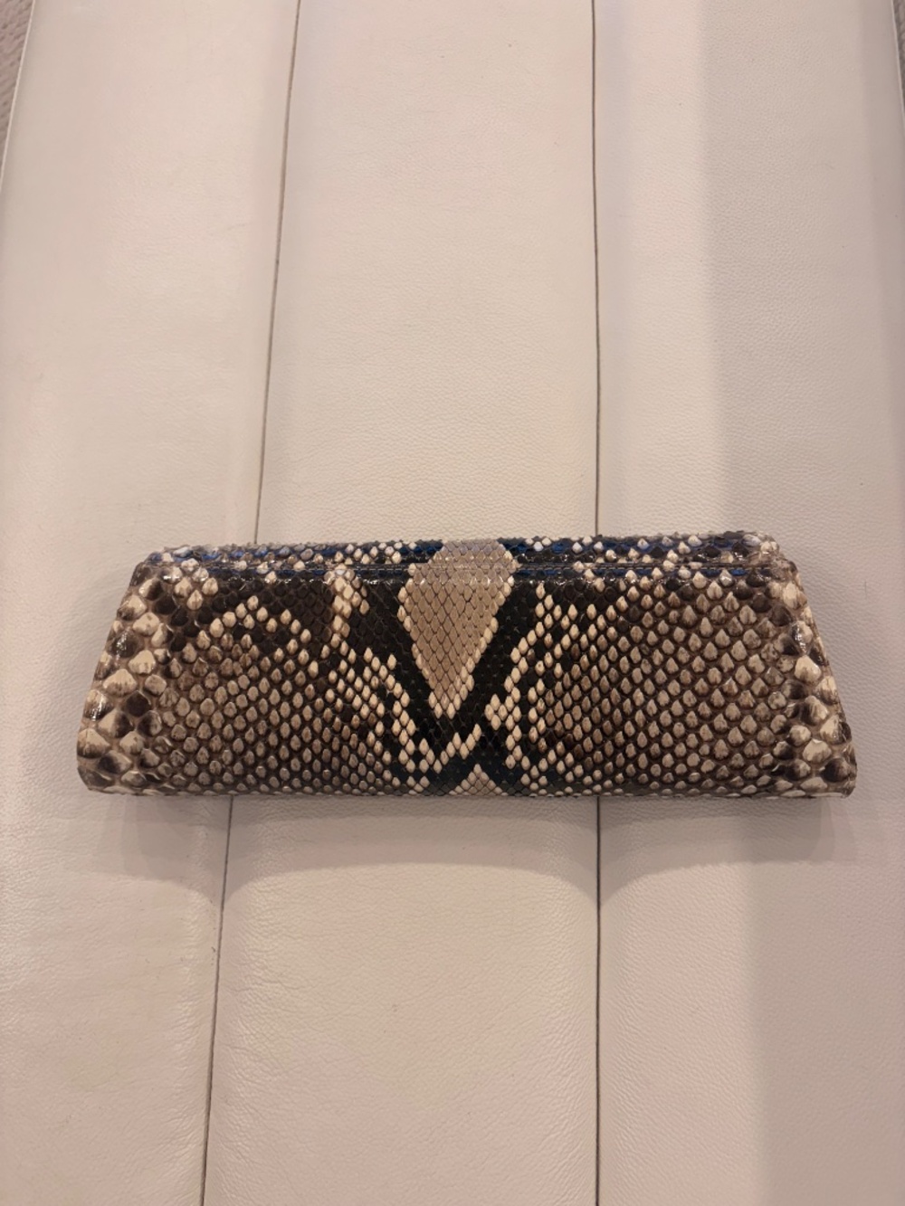 Genuine Python Brn/Creme skin clutch bag - Picture 4 of 5